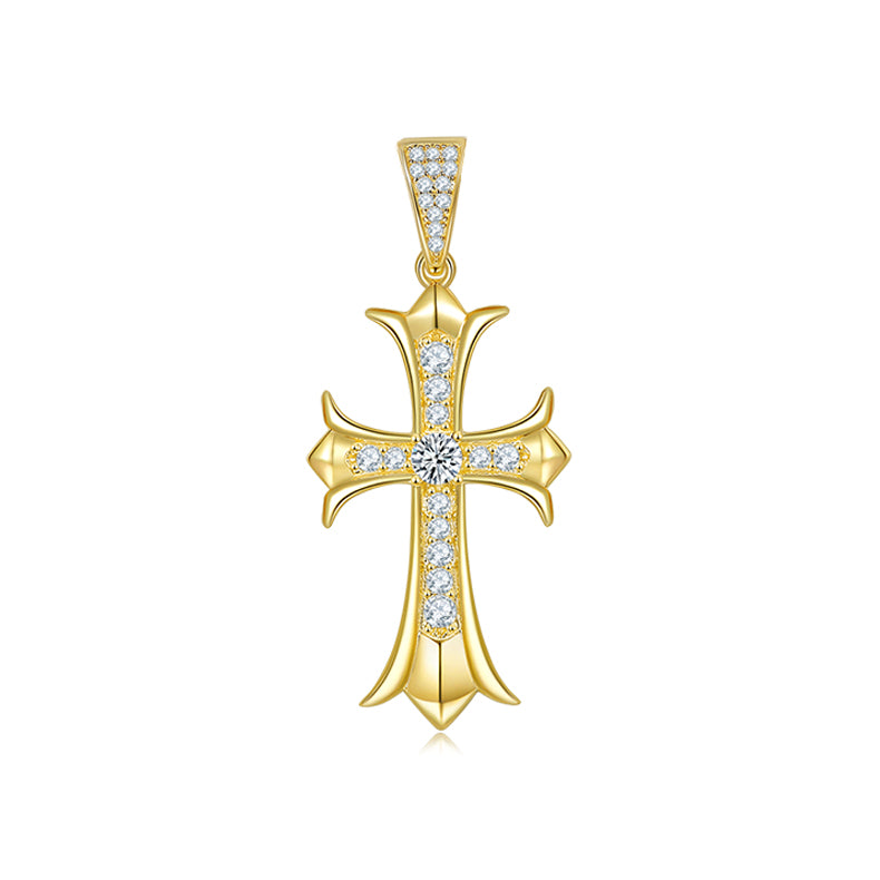 (Two Colours) 4.0mm Moissanite Vintage Crucifix Plated Silver Pendant Necklace for Women