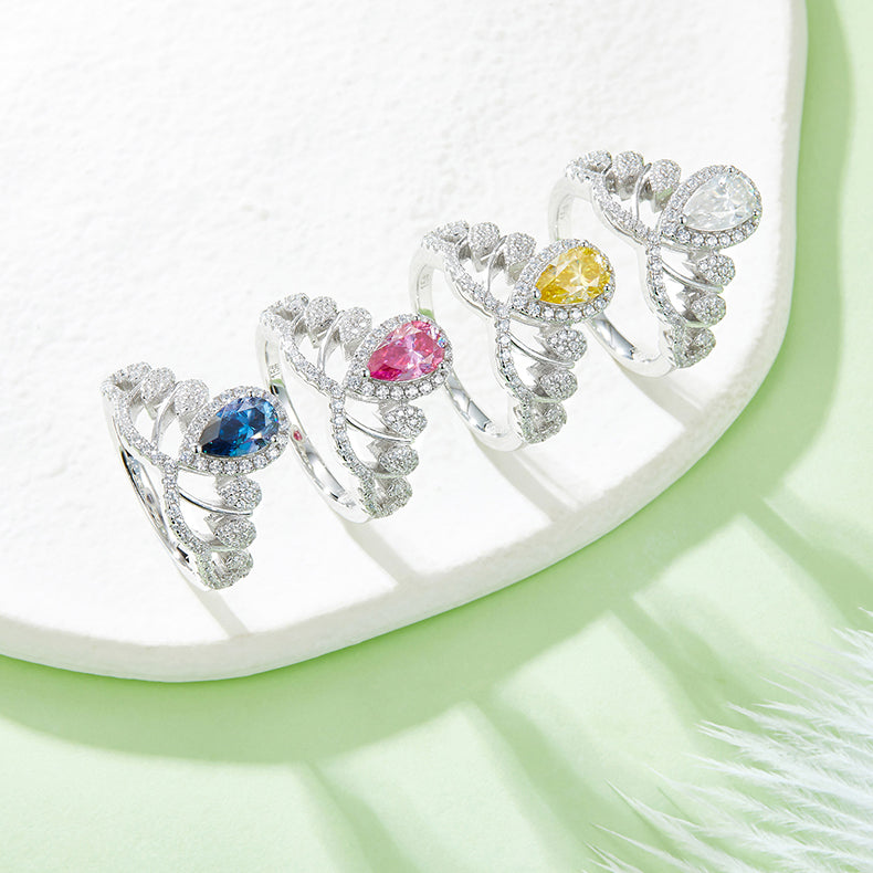 (Four Colours) 1.0CT Moissanite Pear Drop Soleste Halo-Platinum Plated - V Queen Luxurious Ring for Women