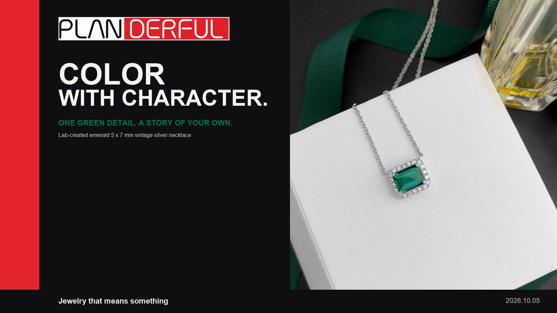 Planderful Color With Character campaign featuring a green lab-created emerald necklace