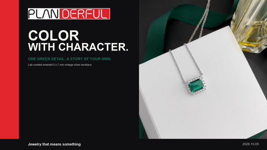 Planderful Color With Character campaign featuring a green lab-created emerald necklace