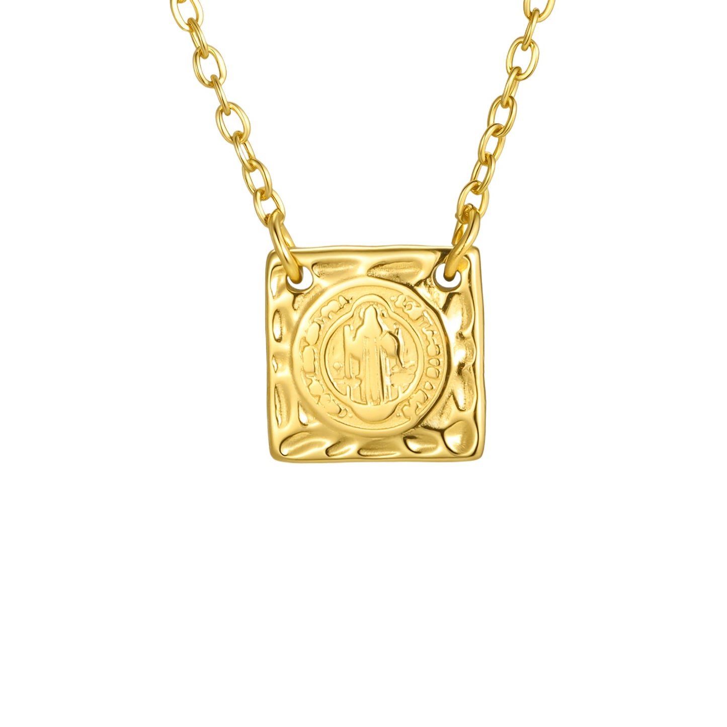 Hot Selling Stainless Steel St. Benedict Square Pendant Necklace Gold