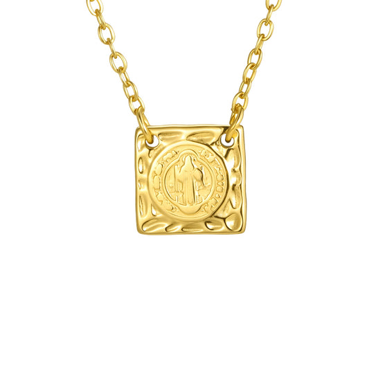 Hot Selling Stainless Steel St. Benedict Square Pendant Necklace Gold