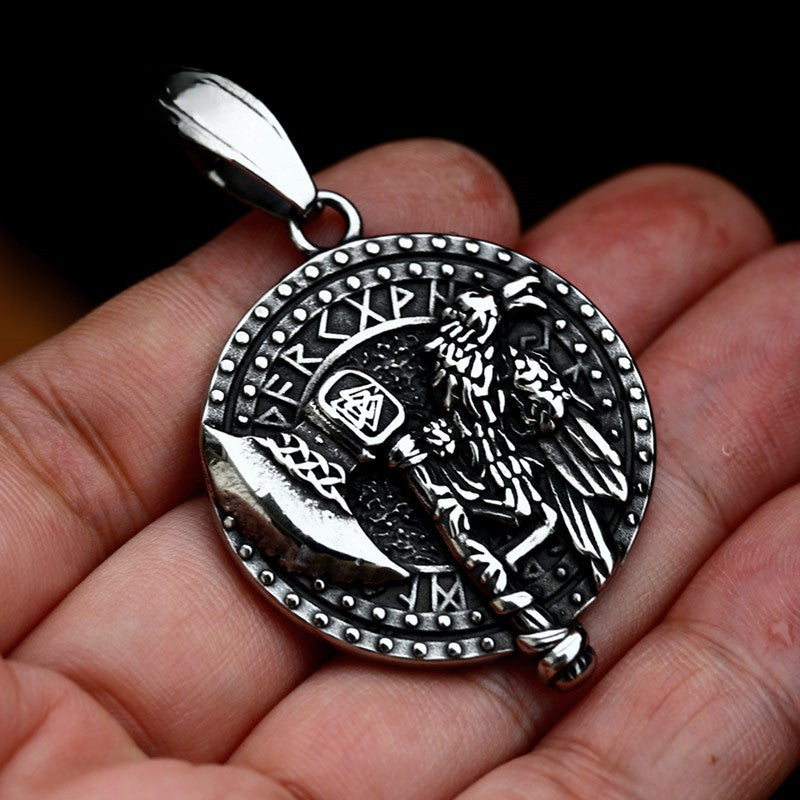 Titanium Steel Nordic Viking Rune Axe Pendant - Unique Men's Jewelry for Wholesale