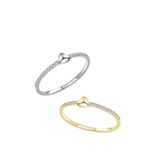 Sterling Silver Heart-shaped Love Women's Rings with Zircon Gems