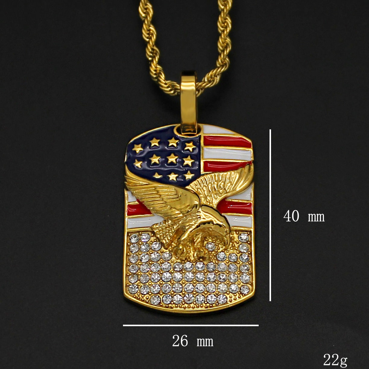 Planderful Hip Hop Necklace Unisex Titanium Steel Gold Plated Eagle Flag Pendant Bold Statement Jewelry