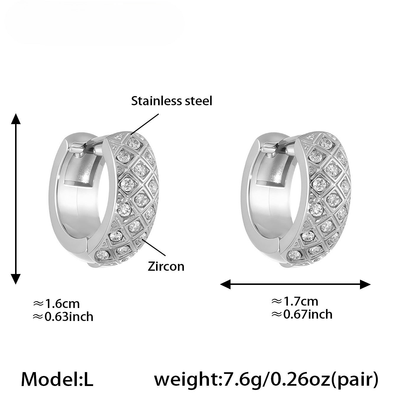 Planderful Zirconium Earrings Women 18K Gold Plated Rhombus