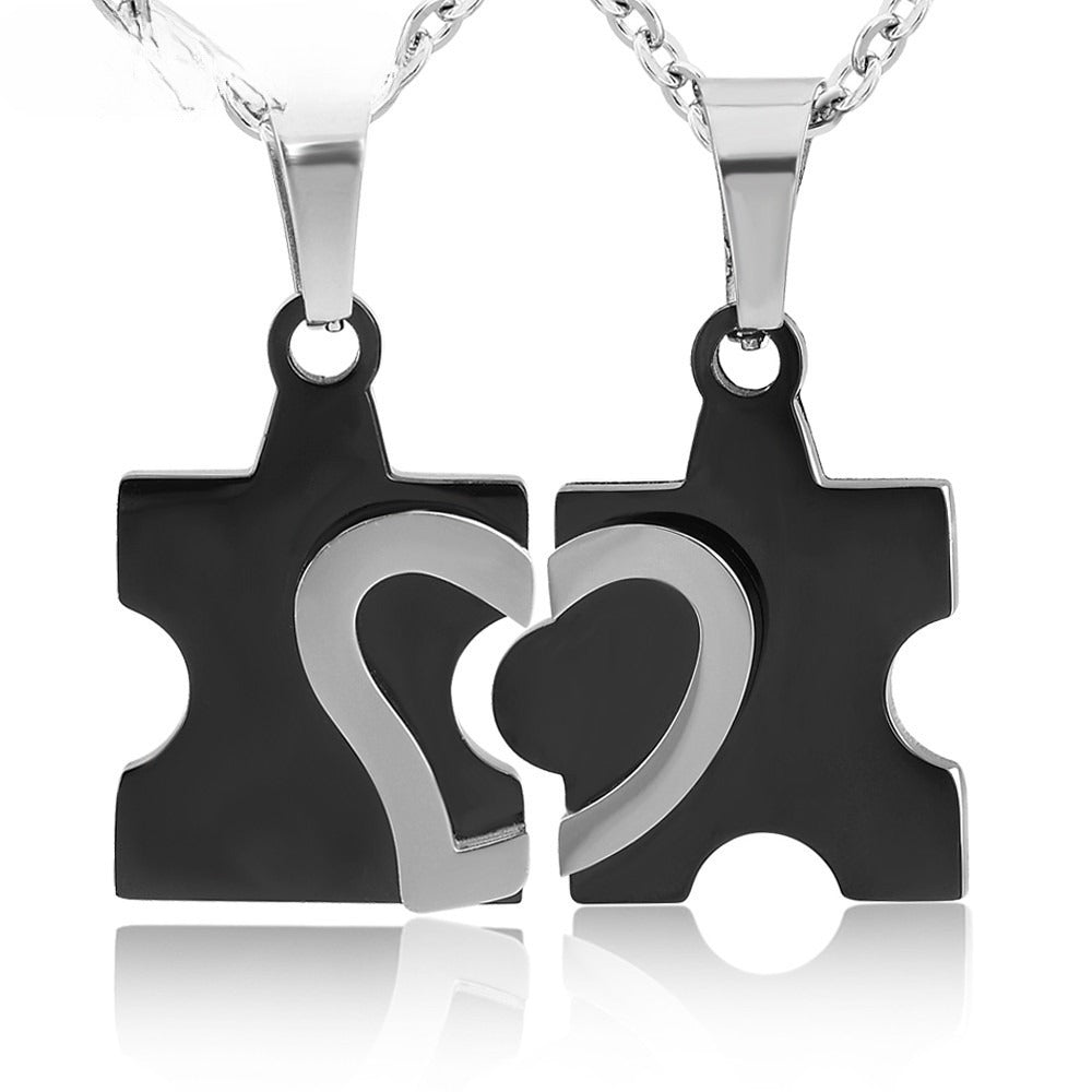 Puzzle Couple Necklace Titanium Steel Pendant Personalized For Couples Unisex Planderful Gift Idea