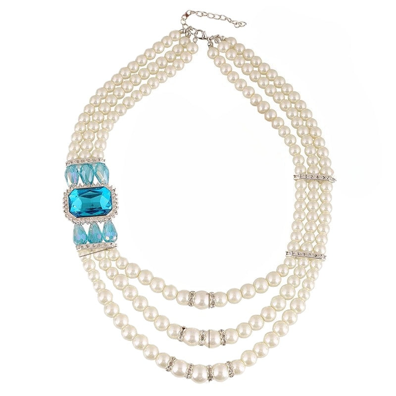 Exaggerated African Pearl Crystal Necklace Set with Multi-layer Chain - Savanna Rhythms Collection