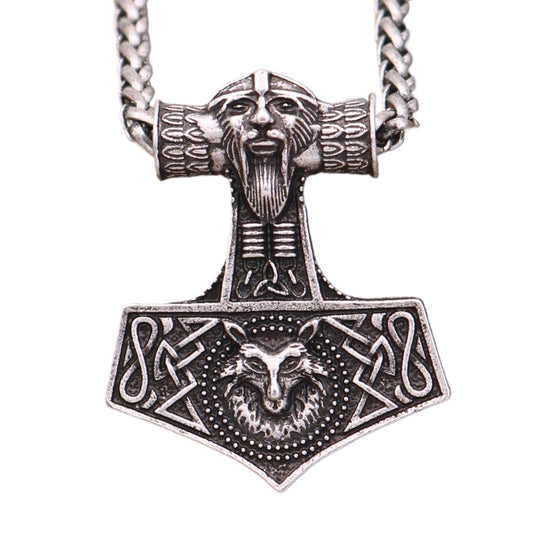 Viking Odin Portrait Wolf Head Necklace - Norse Legacy Collection