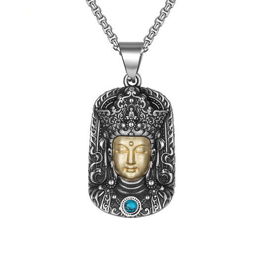 Steel Necklace - Vintage Guanyin Bodhisattva Pendant For Boyfriend Gift And Everyday Spiritual Accessory