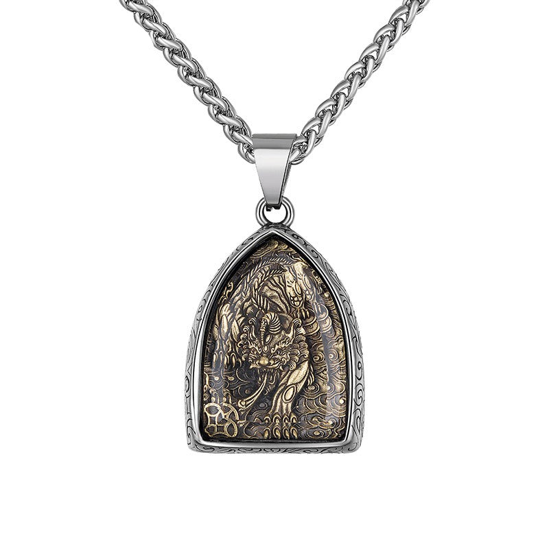 Steel Necklace – Vintage Eight Patron Saints Natal Amulet Zodiac Pendant For Boys
