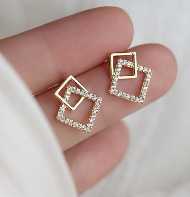 New 925 Sterling Silver Geometric Zircon Stud Earrings