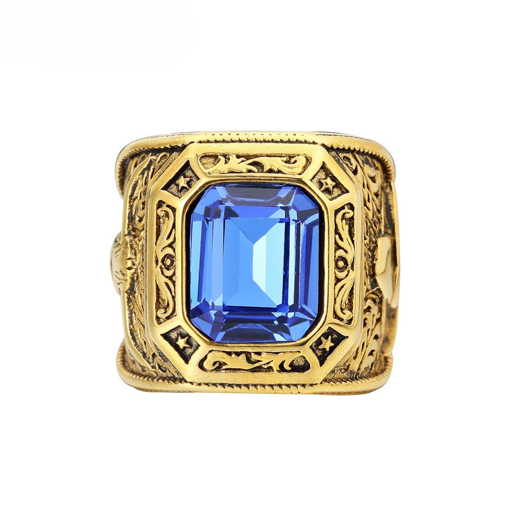 Planderful Retro Bull Head Zircon Ring Unisex Steel Statement Protection Gift Everyday