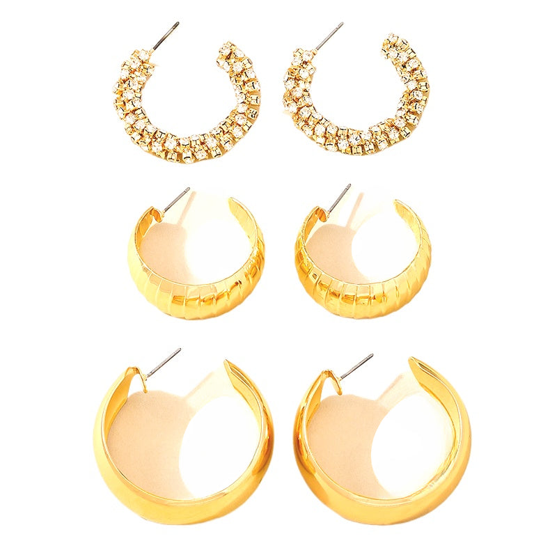 Planderful Vienna Verve Earrings Set – Elegant Metal Texture with Flash Zircon Accents