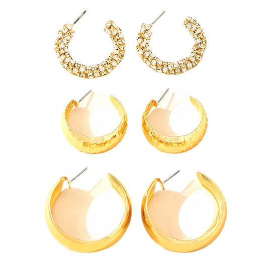 Planderful Vienna Verve Earrings Set – Elegant Metal Texture with Flash Zircon Accents