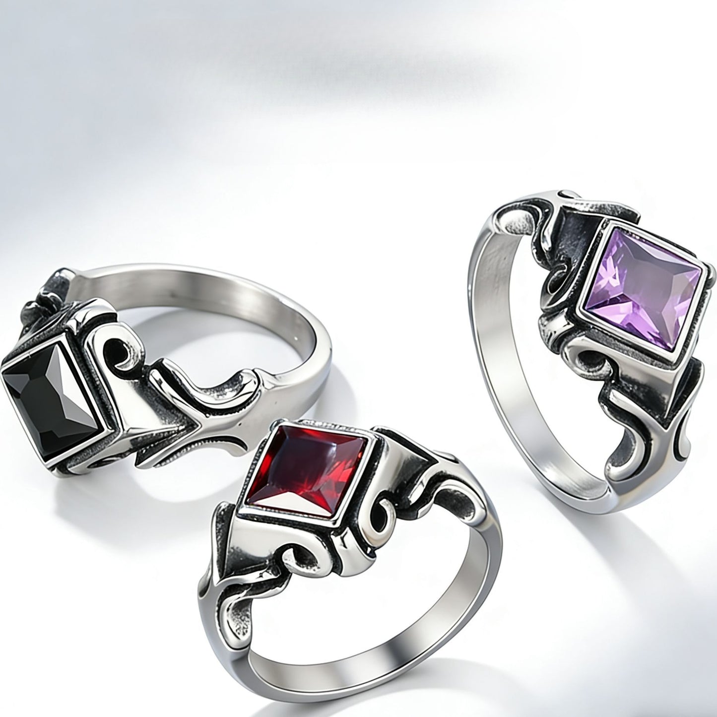 Planderful Zircon Ring For Men Unisex Titanium Steel Retro European American Style Prismatic Sparkle