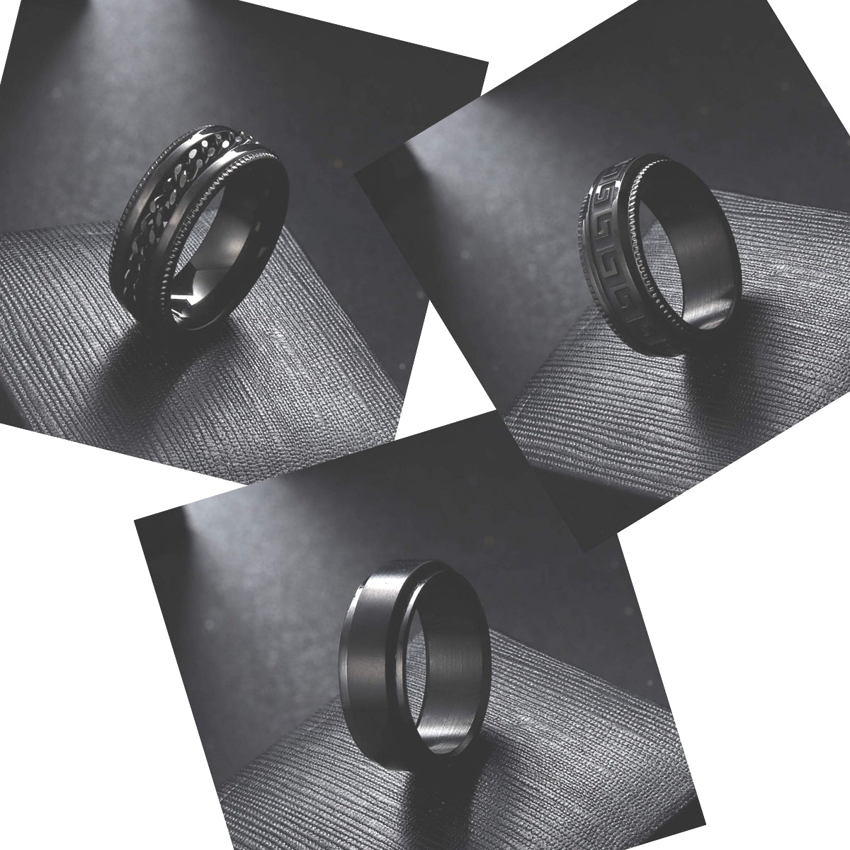 Rotating Pressure Reducing Men's Titanium Steel Ring Set, Black Electroplated - Size 6-13