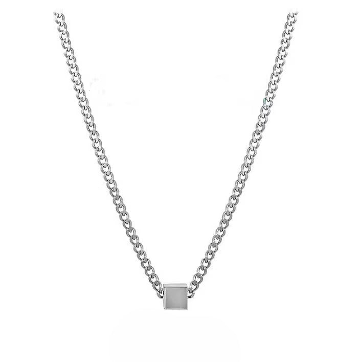 Planderful Jewelry Square Steel Couple Necklace For Him And Her Collarbone Chain With Modern Minimal Design