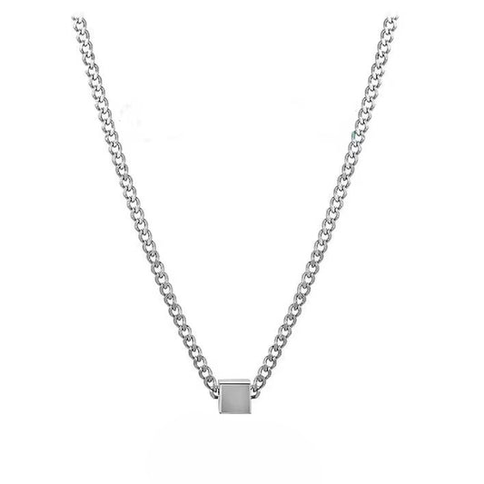 Planderful Jewelry Square Steel Couple Necklace For Him And Her Collarbone Chain With Modern Minimal Design