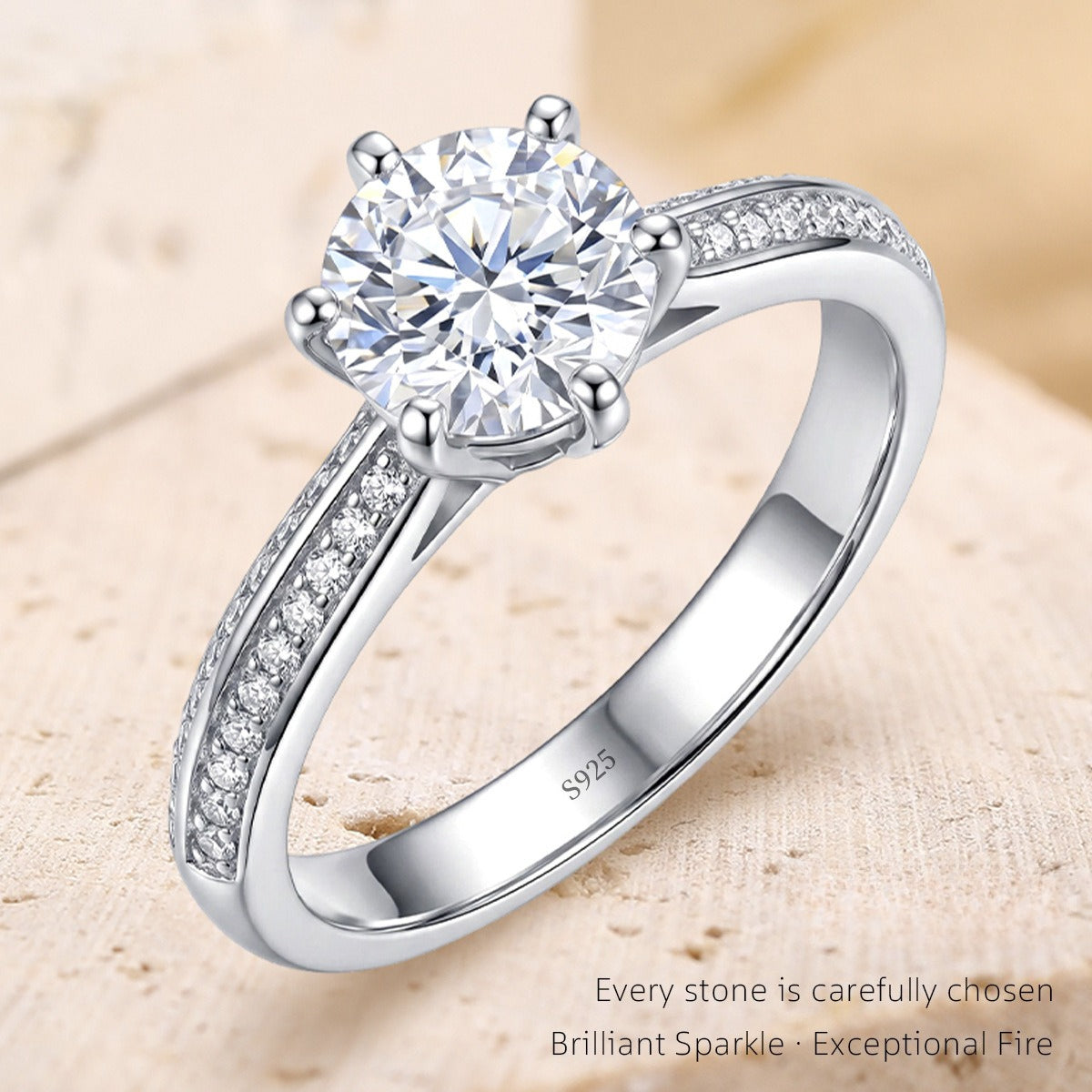 Classic Six-Prong S925 Sterling Silver Ring