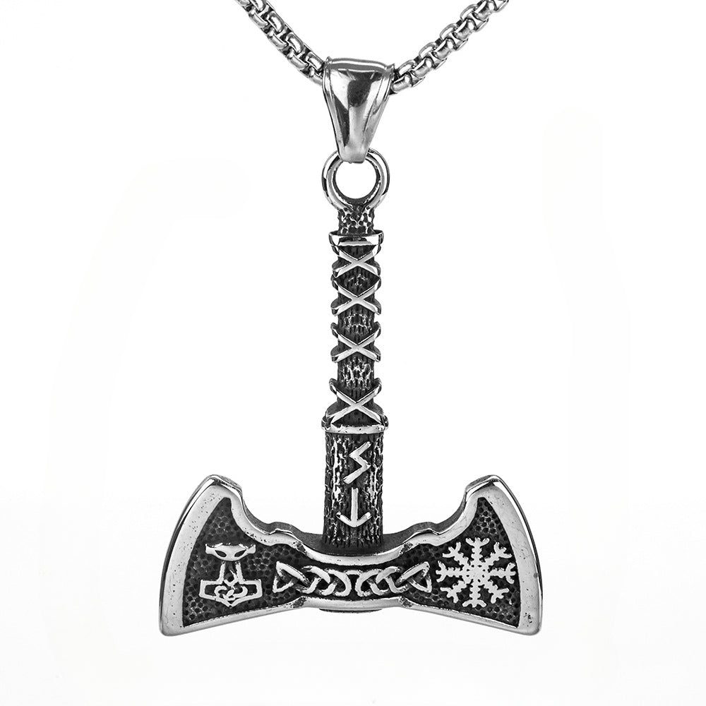 Nordic Retro Stainless Steel Men's Pendant Viking Axe Necklace