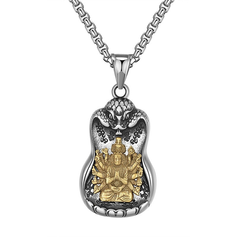 Steel Necklace – Elegant Eight Patron Saints Zodiac Buddha Pendant For Men Everyday Wear Gift