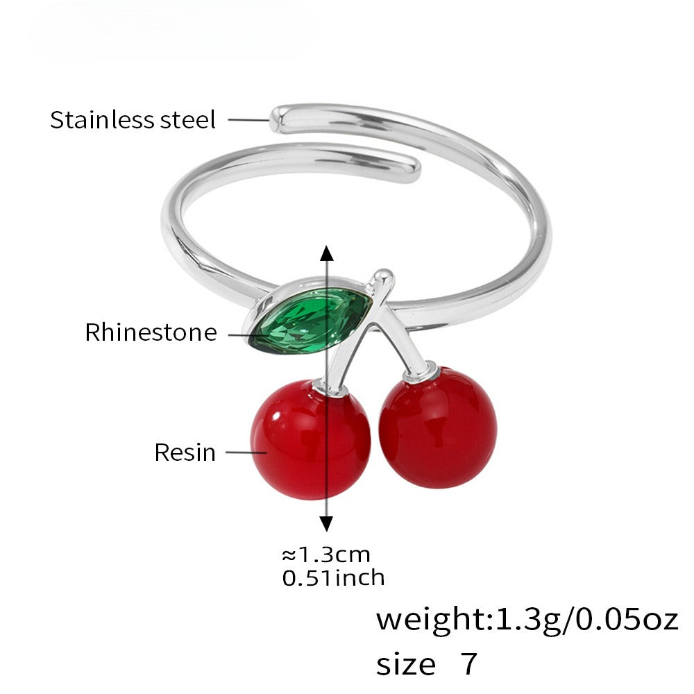 Planderful Cherry Rhinestone Open Index Ring 18K Gold Women