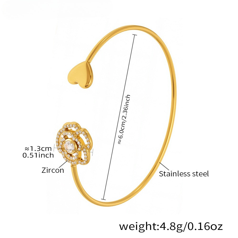 Planderful Zircon Rose Love Open Bracelet For Women