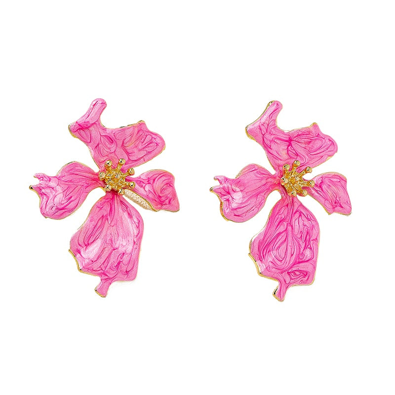 Planderful Vienna Verve Earrings – Retro Exaggerated Pink Flower Design