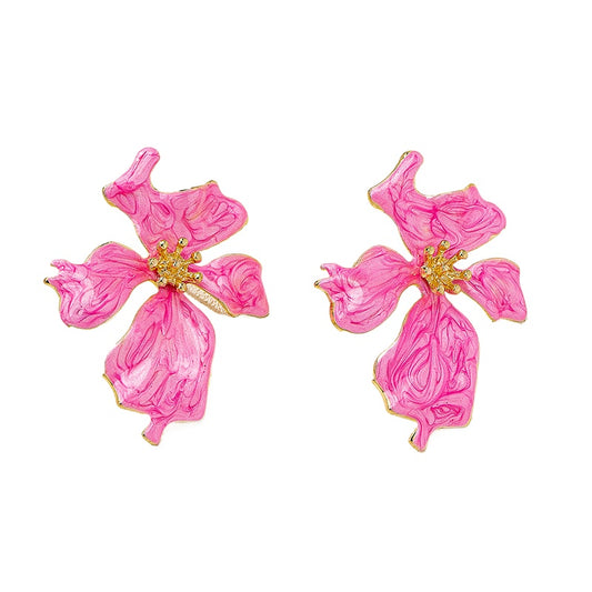Planderful Vienna Verve Earrings – Retro Exaggerated Pink Flower Design