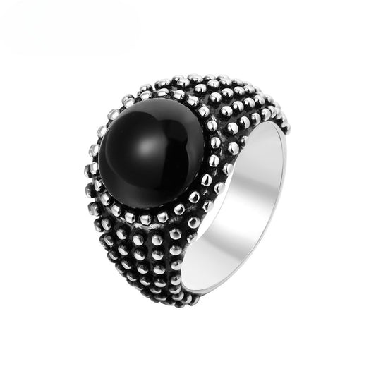 Agate Stone Ring Unisex Titanium Steel With Retro Dot Design And Protection Statement Planderful Everyday Genie