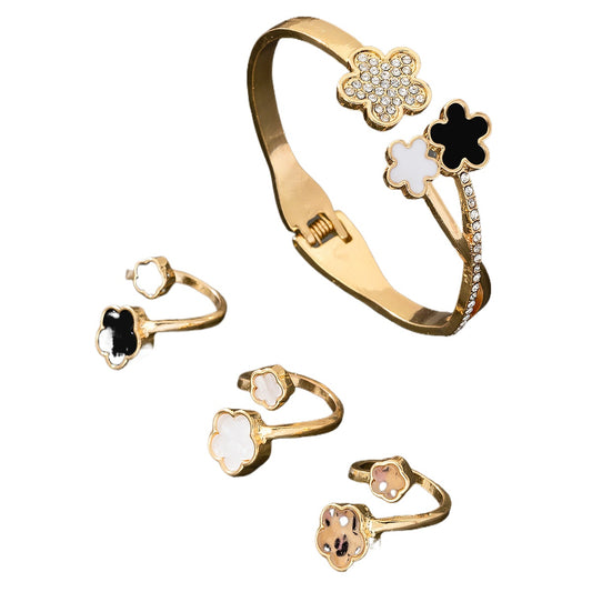 Elegant Leopard Print Bracelet and Ring Set for Women