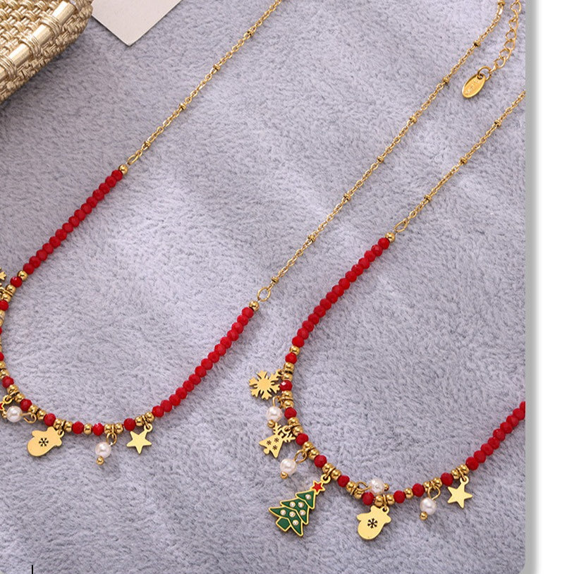 Planderful Enamel Christmas Tree Zircon Necklace For Women