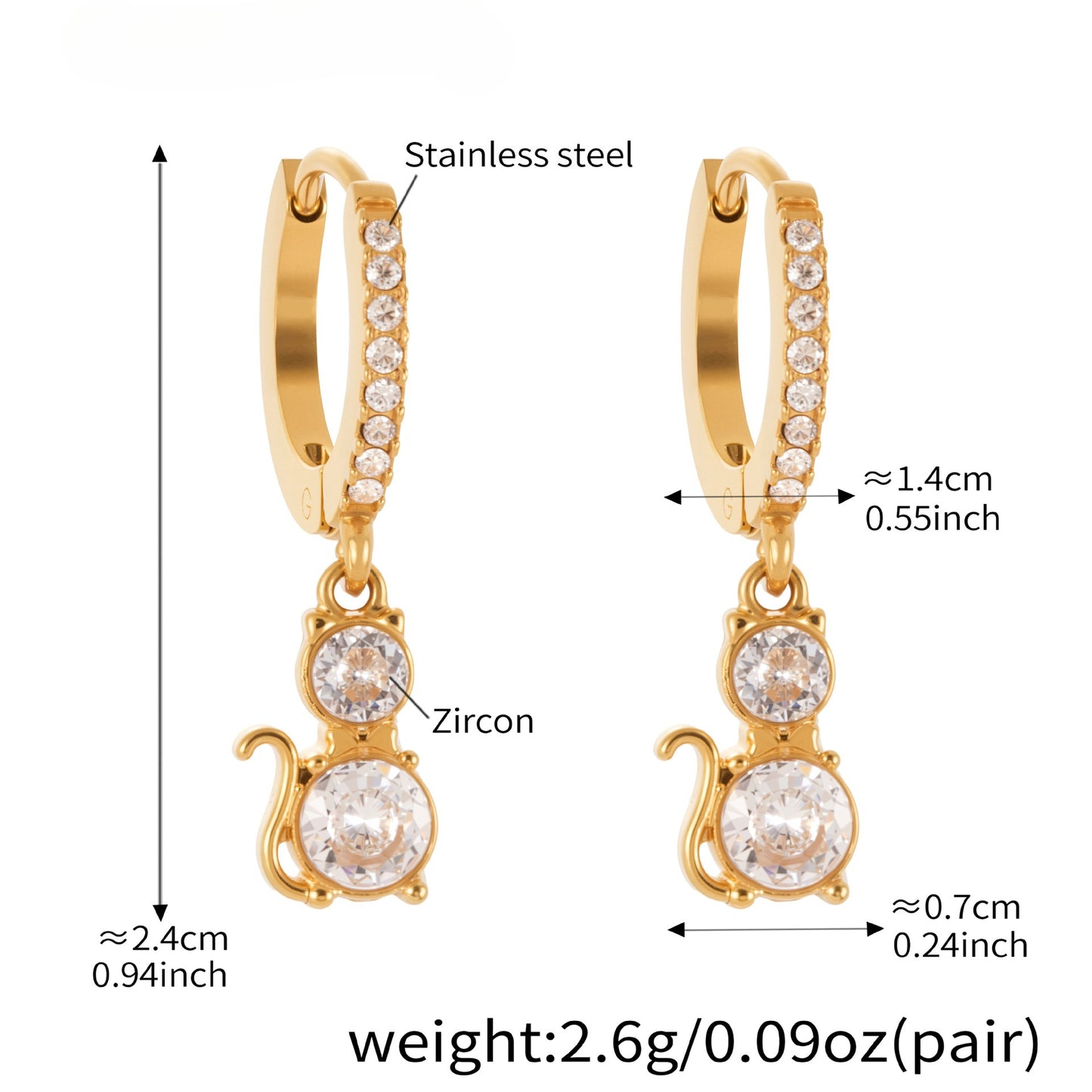 Planderful Zircon Kitten Pendant Earrings for Cat Lovers
