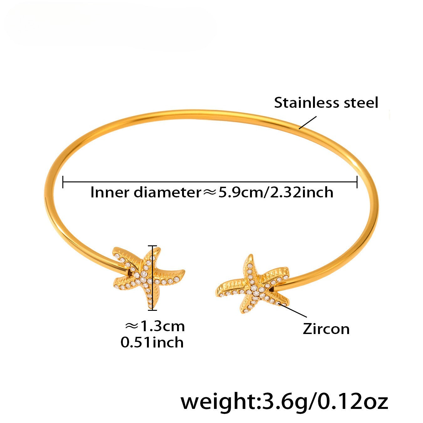 Planderful Ocean Zircon Starfish Bracelet For Her 18K Gold