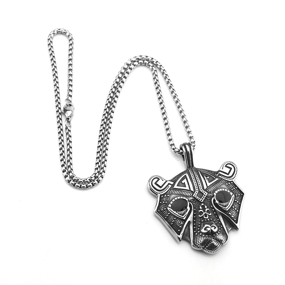European And American Retro Stainless Steel Viking Bear Mask Pendant Necklace For Men