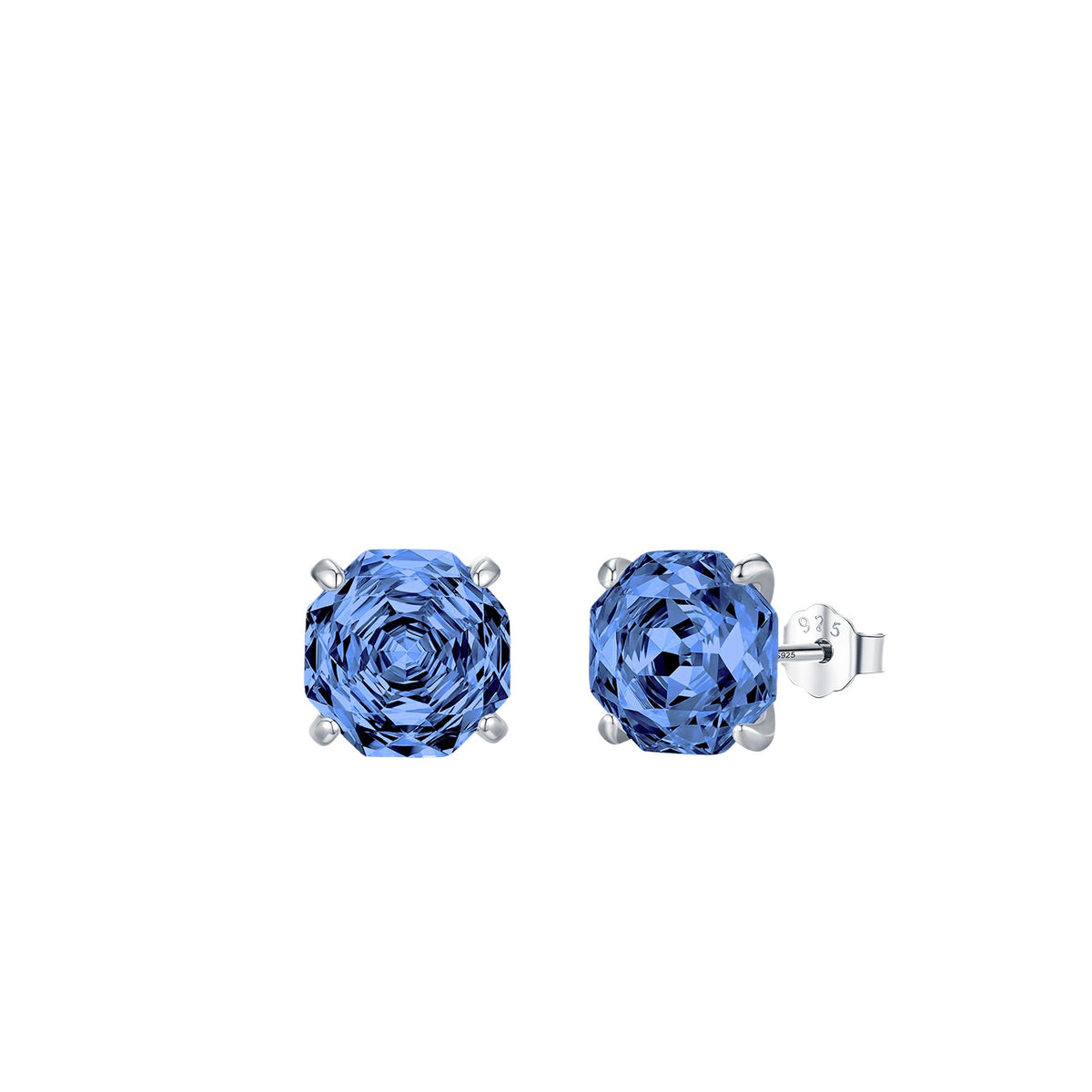 925 Sterling Silver Tanzanite-Color Rose-Cut Zircon Stud Earrings