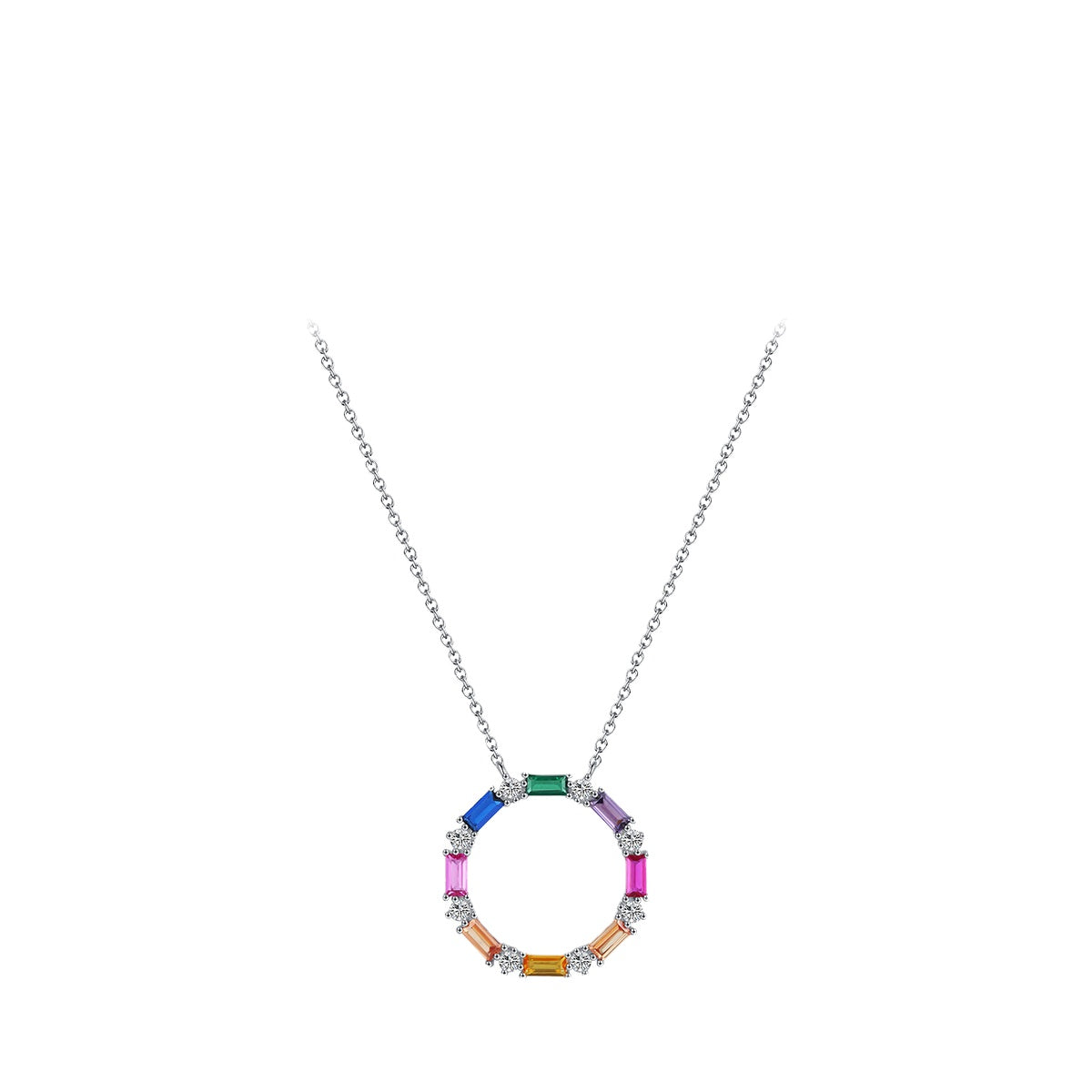 Women's Sterling Silver Round Zircon Necklace with Hollow Joker Design