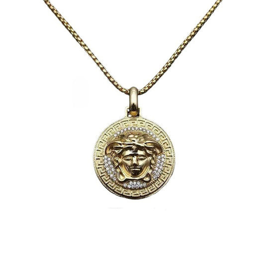 Hip Hop Necklace Planderful Everyday Genie Titanium Steel Greek Mythology Gold Zircon Pendant for Hip Hop Fans