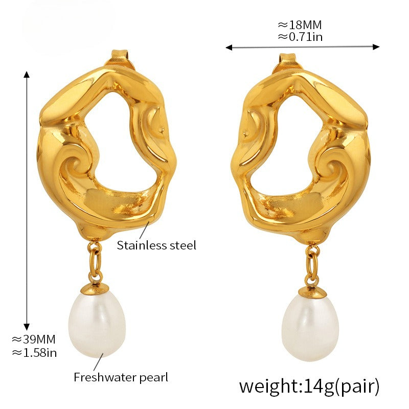 Planderful 18K Gold Plated Lava Pearl Women Earrings