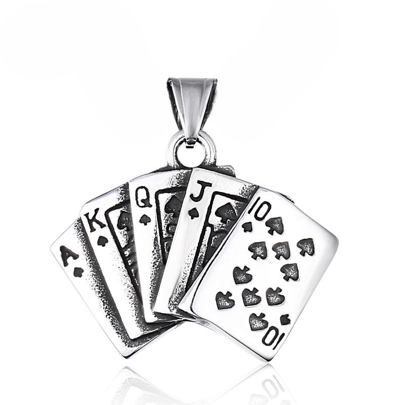 Titanium Steel Spade Flush Pendant for Men - Stylish Playing Cards Jewelry Wholesale