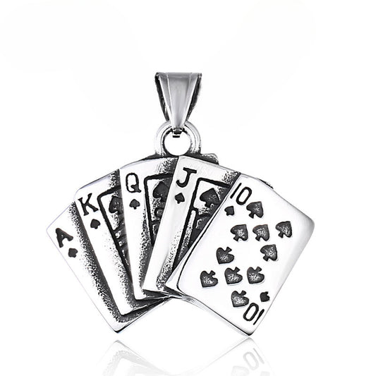 Titanium Steel Spade Flush Pendant for Men - Stylish Playing Cards Jewelry Wholesale
