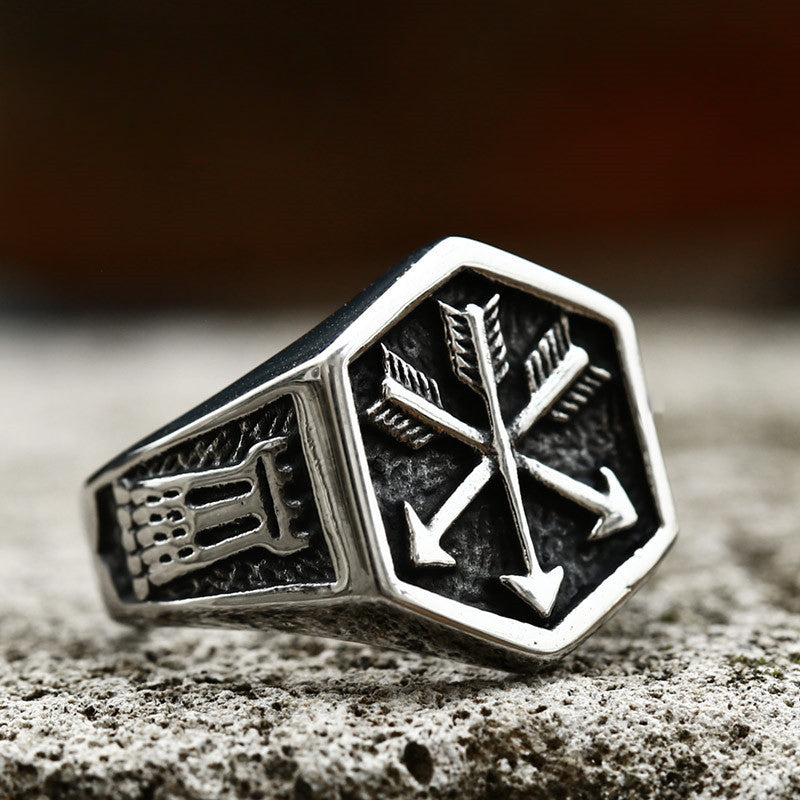 Titanium Steel Retro Arrow Ring for Men - Polished Cross-Border Foreign Trade Jewelry