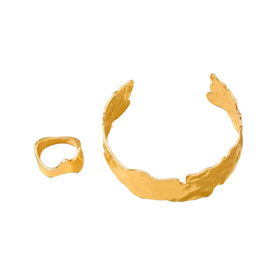 Fashionable Metal Wide-Sided Women's Bracelet Ring Set