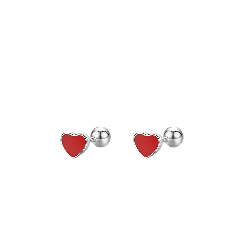 Sweet Heart Enamel Drop Sterling Silver Stud Earrings