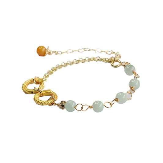 Jadeite Dragon & Phoenix Round Bead Bracelet