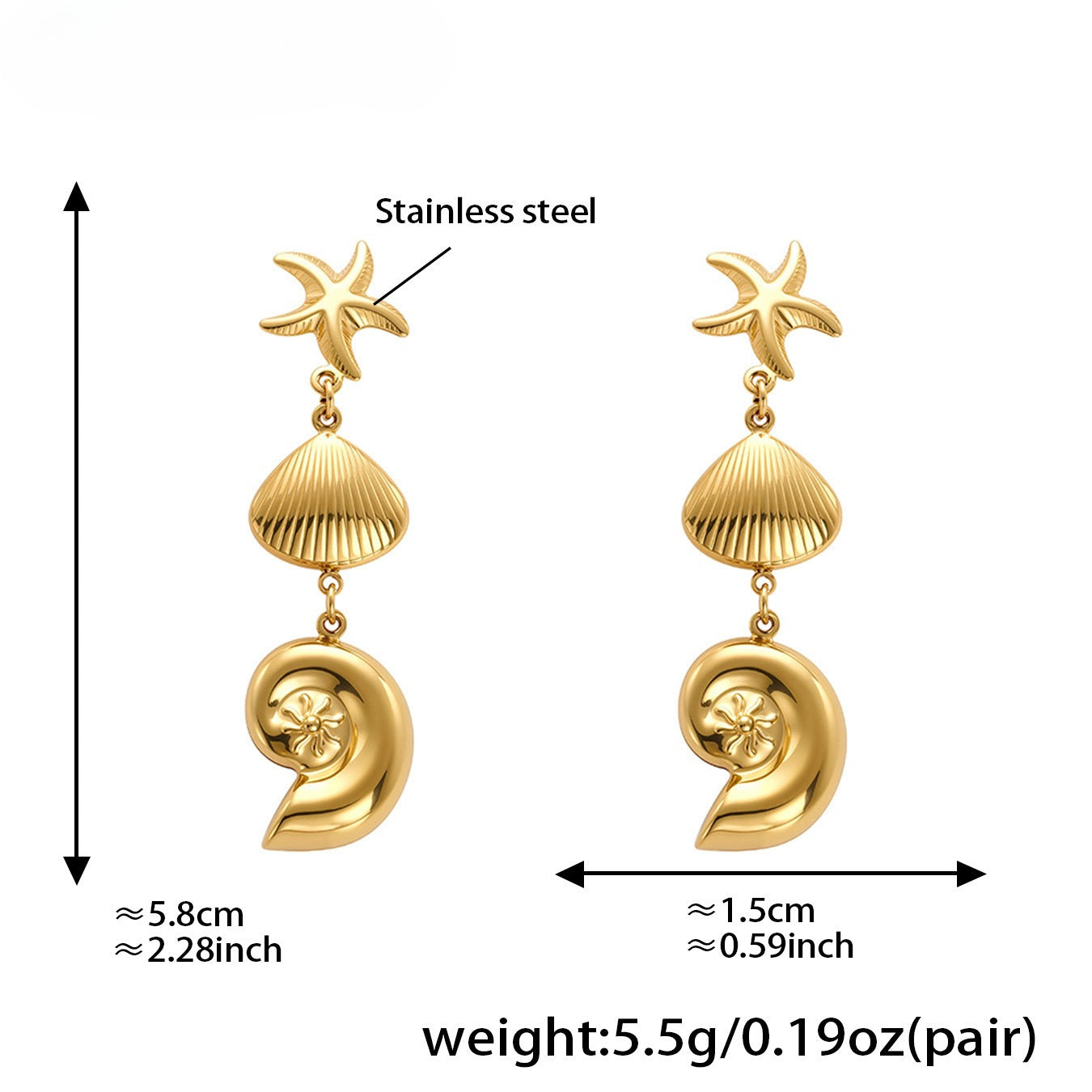 Planderful Ocean Style Sea Star Earrings Gold Plated For Her