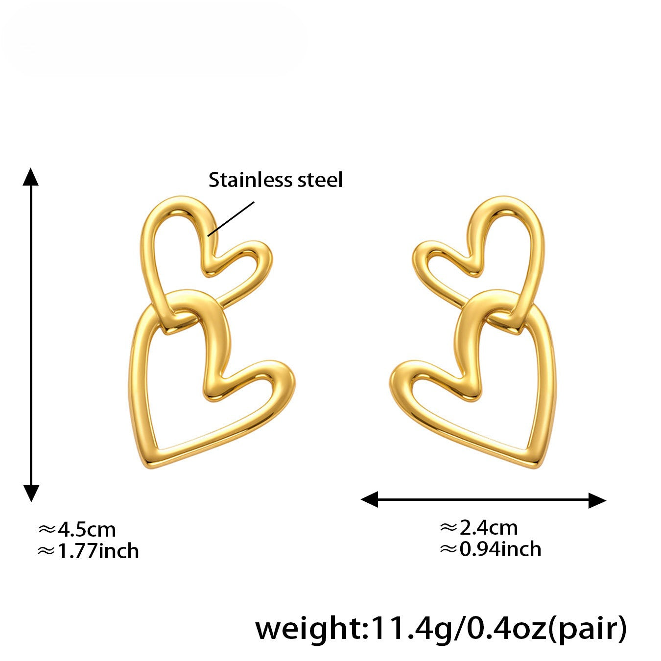 Planderful Double Love Earrings 18K Gold Plated Women