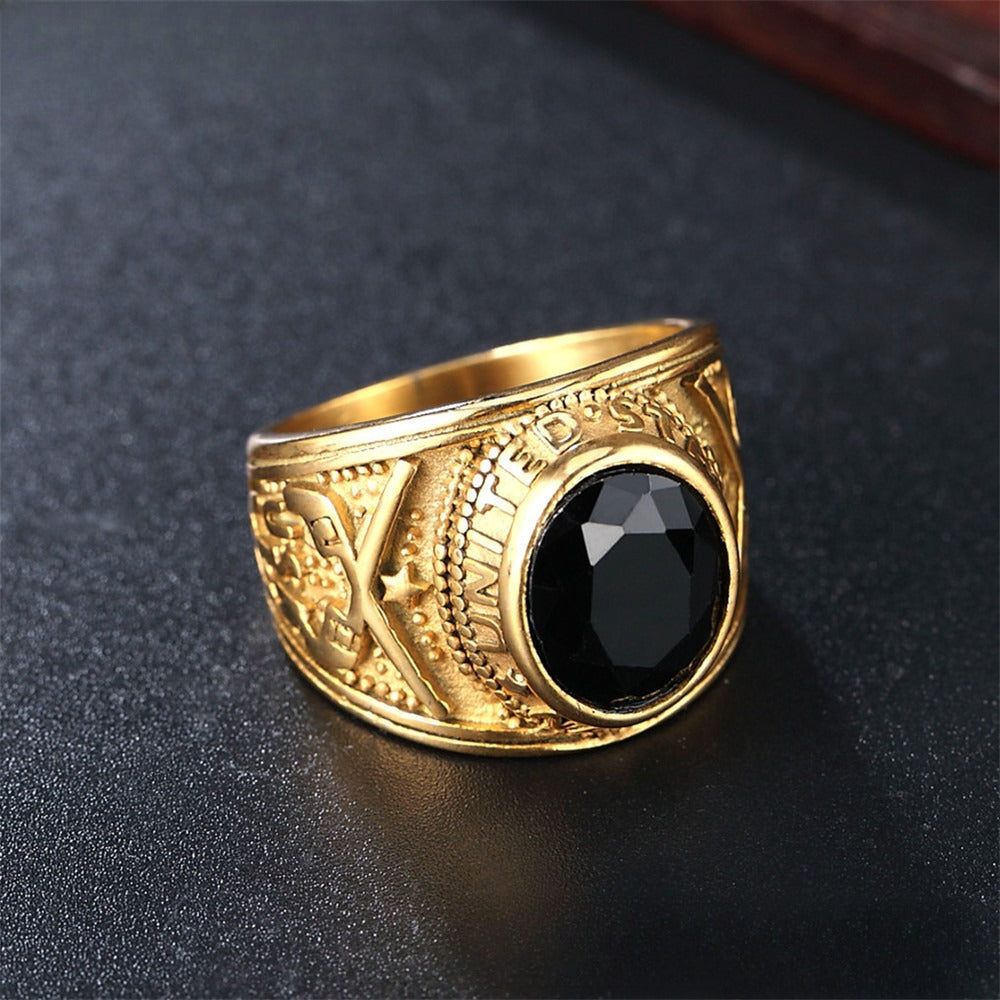 Planderful Titanium Steel Ring For Men Unisex Punk Zircon Durable Military Navy Design Protection