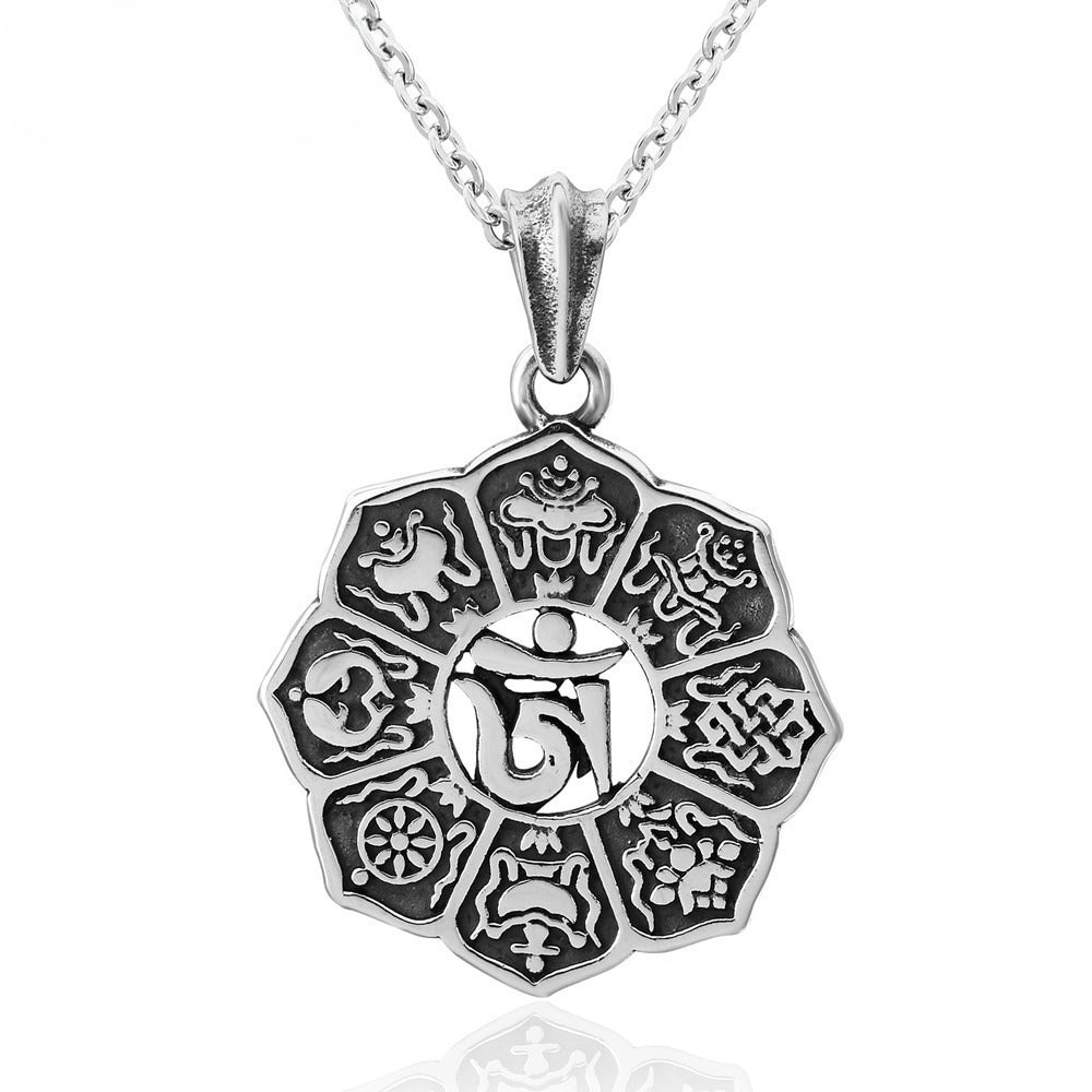 Planderful Tibetan Lotus Amulet Pendant Necklace For Unisex Protection And Everyday Wear Titanium Steel